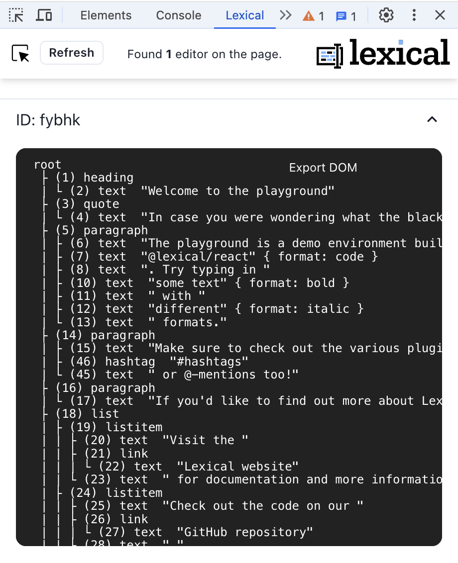 Lexical Developer Tools Demo screenshot